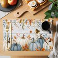 thumbnail image 2 of Blue White Pumpkins Fall Placemats Set of 6, Thanksgiving Maple Leaf Wooden Washable Wipeable Table Mats for Dining Tables, Indoor Outdoor Kitchen Place Mats for Holiday Party Table Decor, 2 of 9