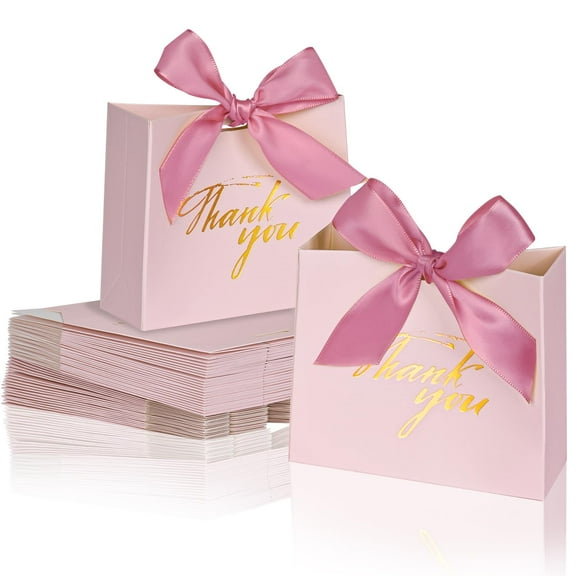 50Pack Small Thank You Bags Bulk,4.5x3.9x1.8 Inch Pink Thank You Bags,Small Gift Bags with Ribbon,Party Favor Bags