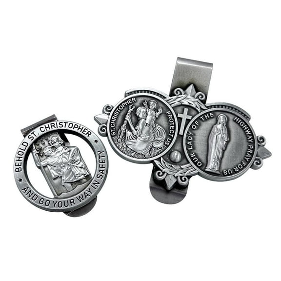 Necvior Catholic Driver Prayer Medals Clip Christophers and Child Travel Visors Clip Catholic Car Accessory