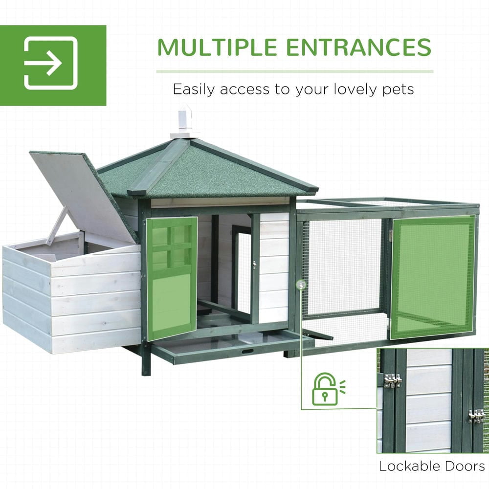 Resenkos Rabbit Hutch, Duck Cage Hutch,Chicken Coop,77" Wooden Chicken Coop Hen House with Nesting Box, Enclosed Run and Removable Tray, Green