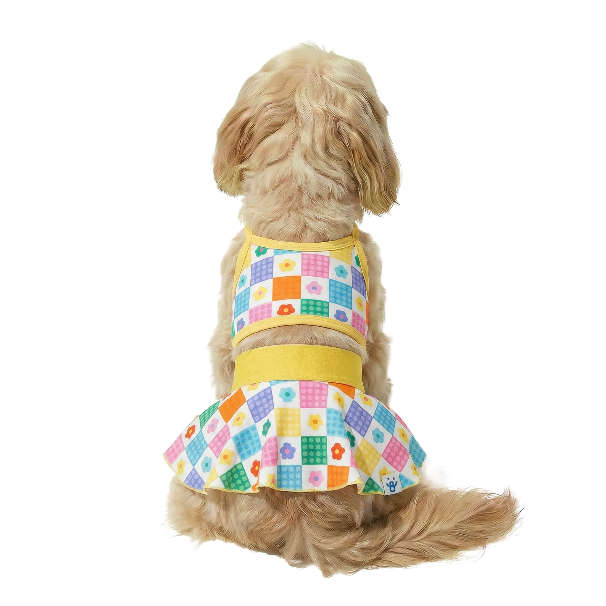 Oodles Yellow Checkered Floral Spring 2-Piece Dog Bikini, Small