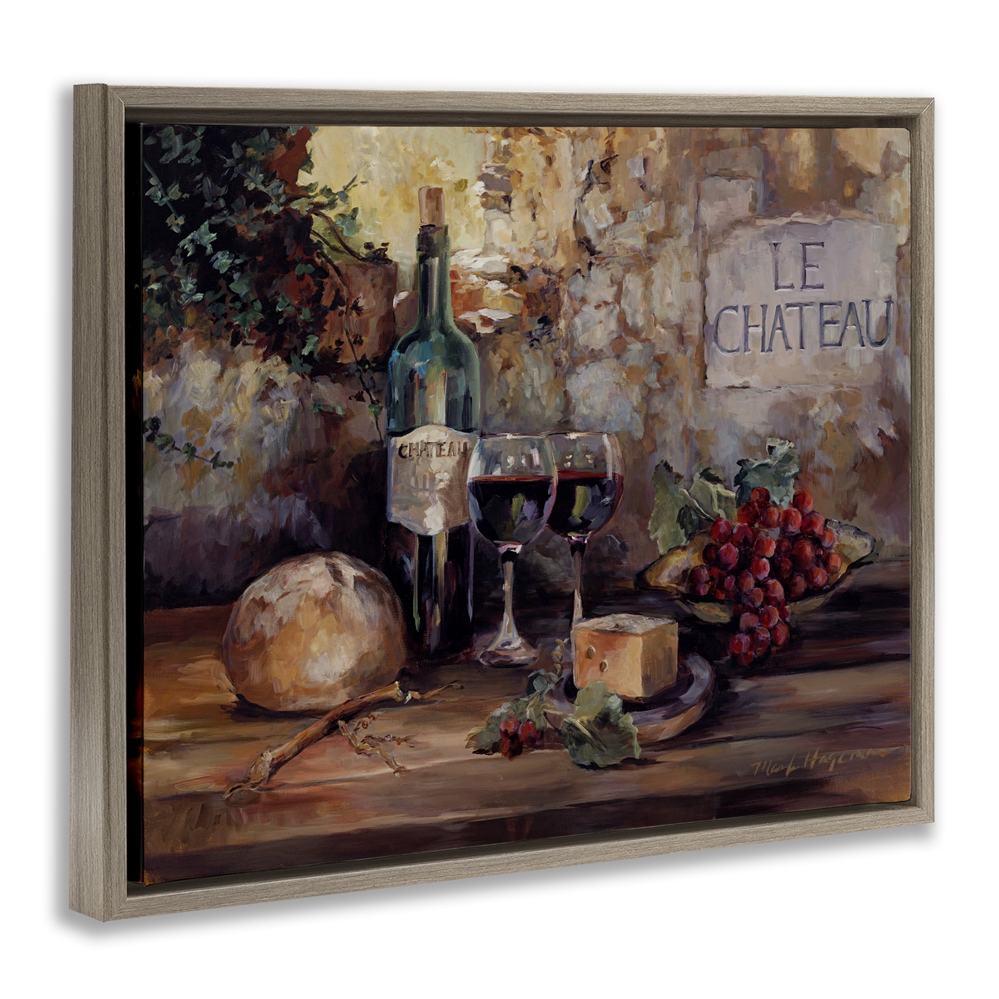 Stupell Industries Parisian Wine and Cheese Food & Beverage Painting Brown Floater Framed Canvas Art Print Wall Art, 31 x 25