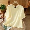 thumbnail image 2 of ZQUUVOU Womens T-Shirts Solid Color Short Sleeved Ruffle Hem Crew Neck Top(Yellow,M), 2 of 9