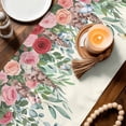 thumbnail image 3 of Watercolor Roses Table Runner - 36 Inch Long Spring Flowers Leaves Butterflies Light Beige Cotton and Linen Blended Dress Scarves Farmhouse Table Runner for Kitchen Dining, Coffee Table, 13" x 36", 3 of 8