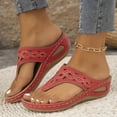 thumbnail image 2 of Povozer Sandals for Women Flip Flops Retro Hollow out T-strap Thong Sandals(Red,6), 2 of 6
