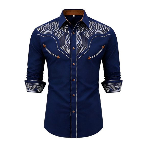 FINALGANG Boy's Western Cowboy Shirt Printed Long Sleeve Regular Fit Button Down Shirts Boys Western Shirts Kids Cowboy Style Festival Party Tops 6-7 Years