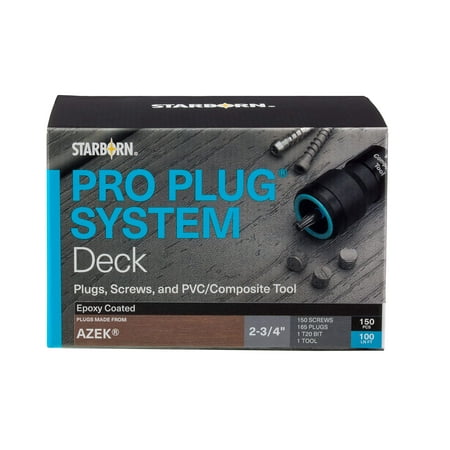 

Starborn Industries Pro Plug System Plugs and Epoxy Screws for Azek English Walnut 165 Plugs for 100 lin ft (Covers 40 sq ft) 150 Epoxy Screws and Pro Plug PVC Tool