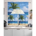 thumbnail image 2 of Palm Tree Beach Kitchen Curtains Swag Valance and Tier Curtains Set 24 Inch Length, Summer Ocean Blue Sky Cloudy Scenery Rod Pocket Drape Panels Pair Swag Curtain for Bathroom/Cafe/Window, 2 of 6