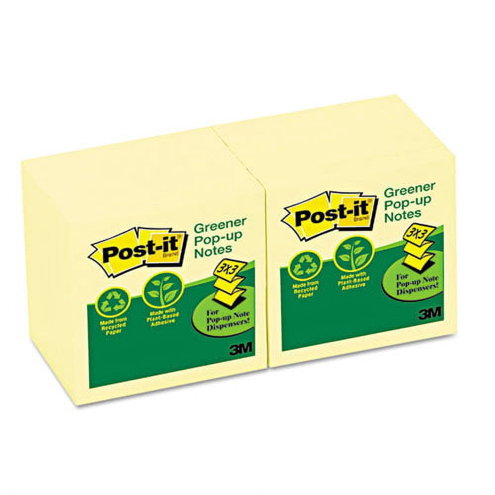 Recycled Pop-Up Notes, 3 X 3, Canary Yellow, 100-Sheet, 12/pack | Bundle of 5 Packs