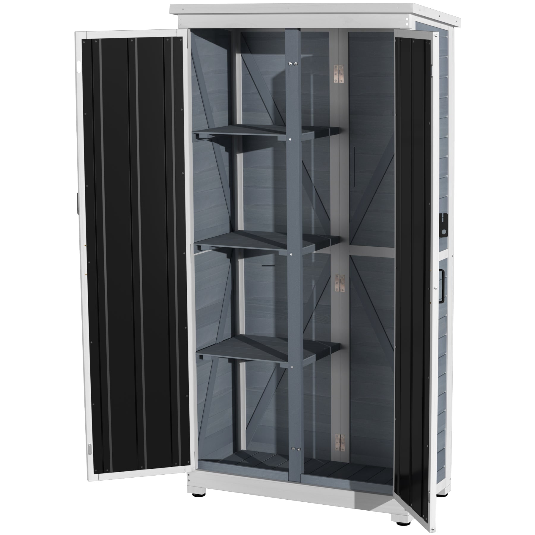 GDLF Outdoor Storage Cabinet Wood & Metal Garden Tool Shed Waterproof Sturdy 66" H