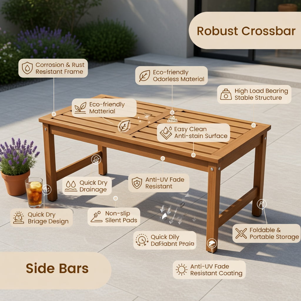 Hommoo Acacia Wood Outdoor Loveseat for 2, Sturdy Patio Bench with Backrest & Armrests, Easy Assembly, Natural