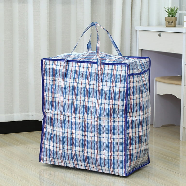 Set of 3 Super Giant Jumbo Laundry Storage Transport Dorm Room Checker Shopping Bags with Zipper & Handles, Size=27H x 31L x 7W Colors Vary