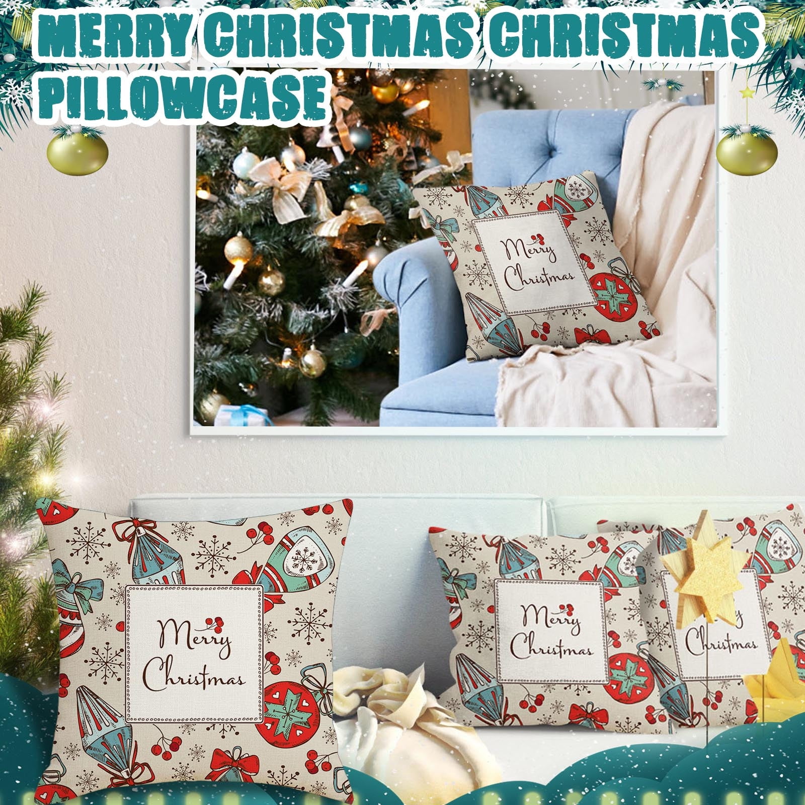 Pillow covers Merry Christmas & Happy New Year Linen Printed Home Lumbar Office Cushion free return 2 pieces 2021 Christmas Pillow cases