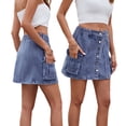thumbnail image 2 of Chenyin Women's Cargo Denim Skirt Washed Casual Mini Skirt Spring Summer High Waist Jeans Skorts Skirt for Womens S-2XL, 2 of 9