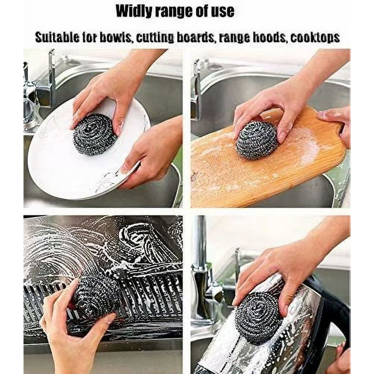 Bowl Dish Pot Steel Wire Sponge Cleaning Scrubber Scouring Pads 4 Pcs