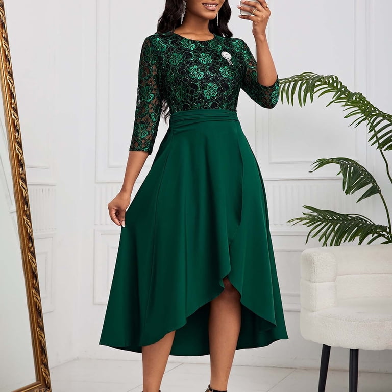 Viikei Graduation Dresses for Women 2025,Women's Fashionable and Elegant Solid Color Round Neck Long Sleeved Lace Dress with Detachable Hem Set, Size: Viikei Graduation Dresses for Women 2025,Women's Fashionable and Elegant Solid Color Round Neck Long Sleeved Lace Dress with Detachable Hem Set, Size: