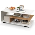 thumbnail image 1 of Gymax Table Basse Géométrique avec Étagères de Rangement Table à Thé Rectangulaire à 3 Niveaux Blanc Naturel, 1 of 10