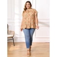 thumbnail image 2 of DARING DIVA Women's Plus Floral Ruffle Sleeve Tie Neck Blouses Top 1X Orange, 2 of 6