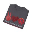thumbnail image 4 of Peace Love Cure Blood Cancer Awareness Month Red Ribbon TShirt, 4 of 4