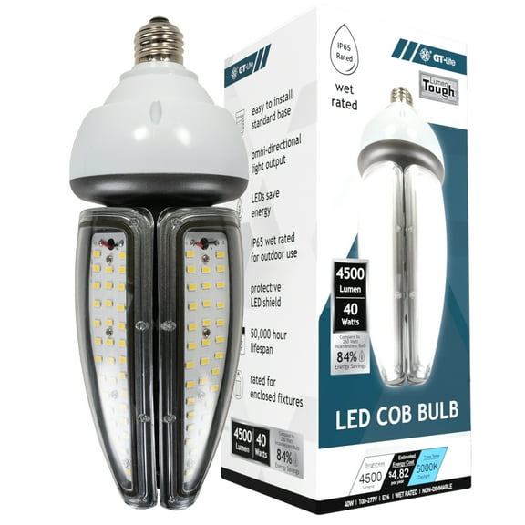 GT-Lite 4500 Lumen LED Light Bulb, 40-watts, E26 Medium Base, IP65 Wet Rated, Enclosed Fixture Rated, 5000K Daylight, Lumen Tough Pro Series