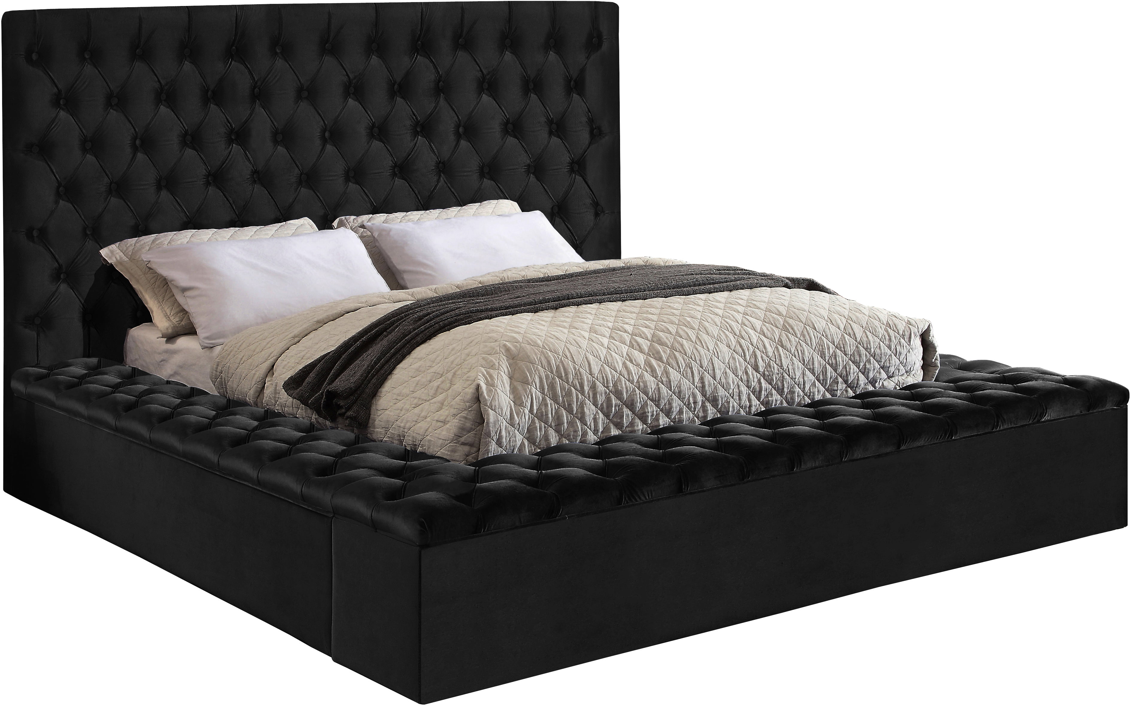 Meridian Furniture Bliss Velvet Queen Bed - Box of 3-Color:Black Velvet
