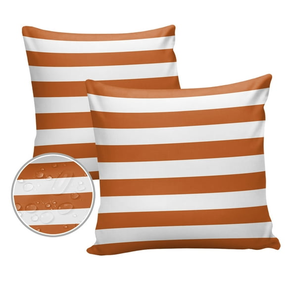 Pack of 2 Outdoor Pillow Covers, Orange White Stripe Waterproof Square Throw Pillowcase Cushion Decorative Pillow Covers for Couch Patio Tent, 16x16 in