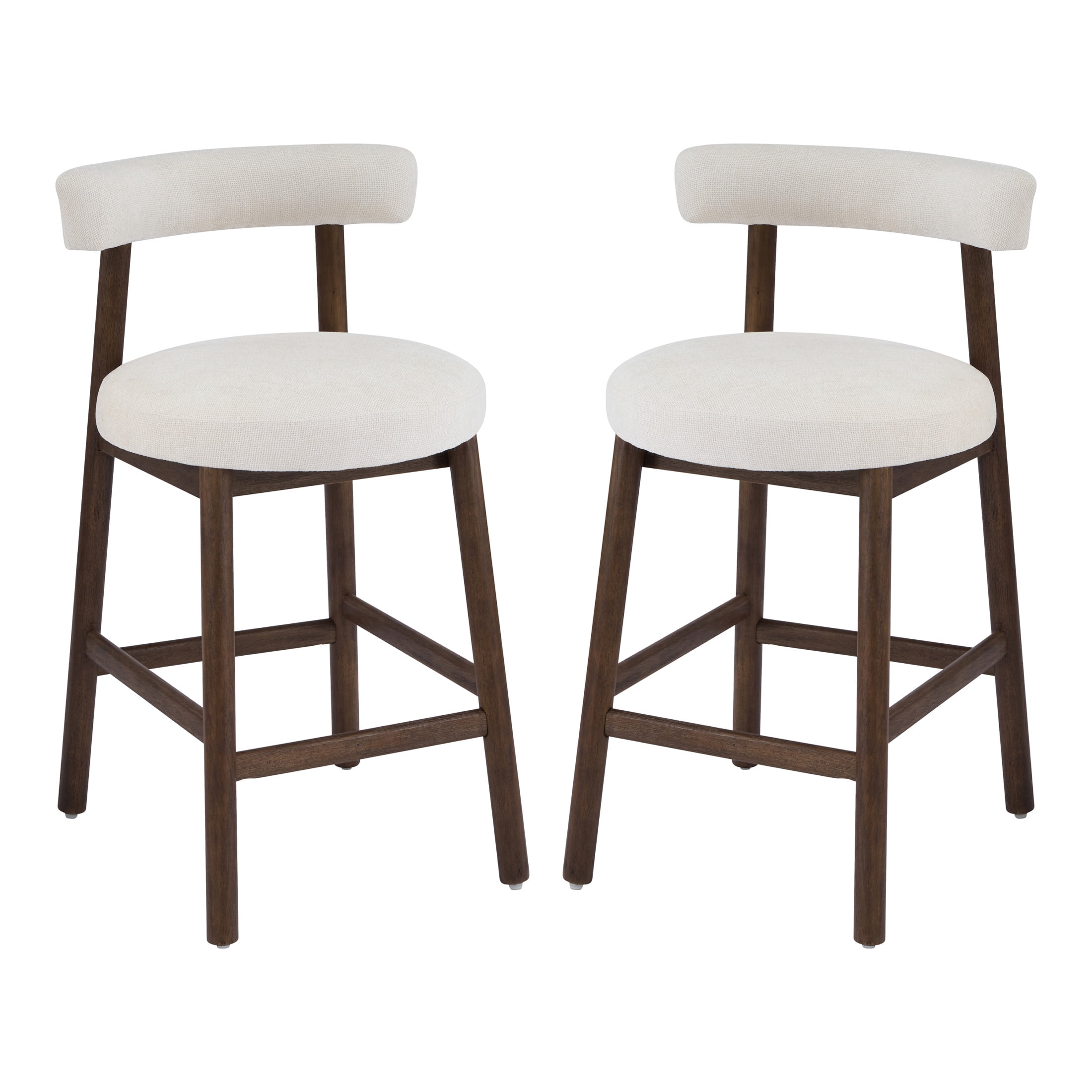 Christopher Knight Home Minimalist 26.77" Counter Height Bar Stools, Solid Wood Frame, Walnut, Set of 2