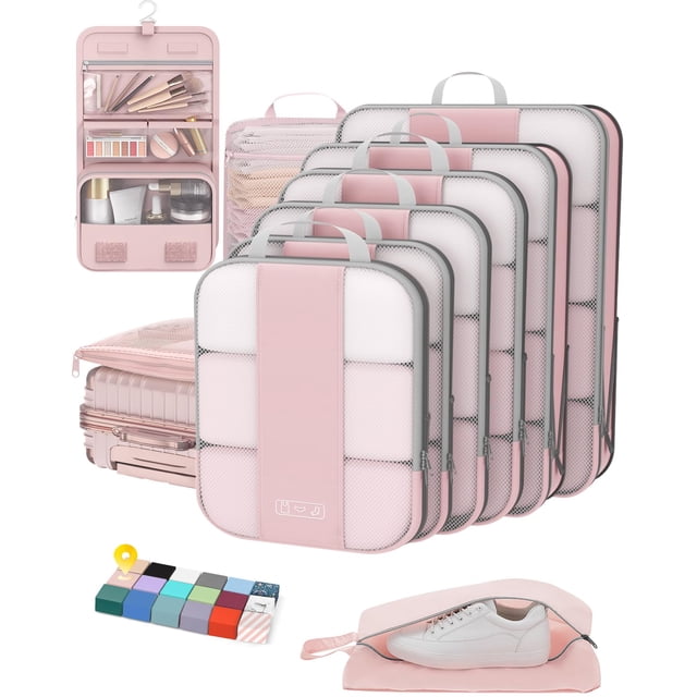 Set de cubos de embalaje con compresión OlarHike de 10 piezas para viaje, rosa