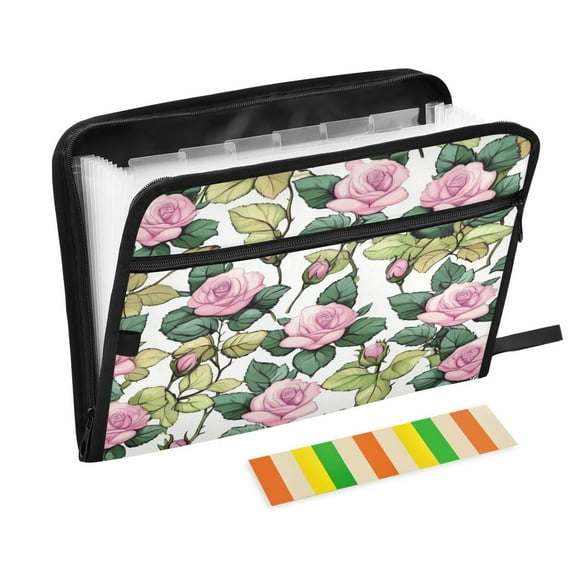 WOBOGO Pink Roses Expanding File Folder Letter Size Accordion Filing Organizer 13 Pocket Separate Organ Pocket