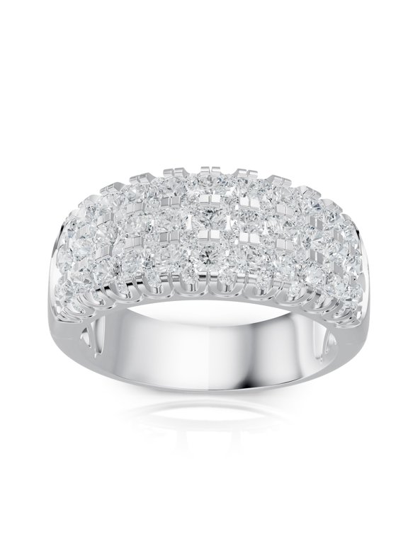 2.01 Carat Lab Grown Round Diamond Anniversary Band Ring in 14K White Gold (VVS, F Color) 77 Stones, Elegant Eternity Style, Sizes 5