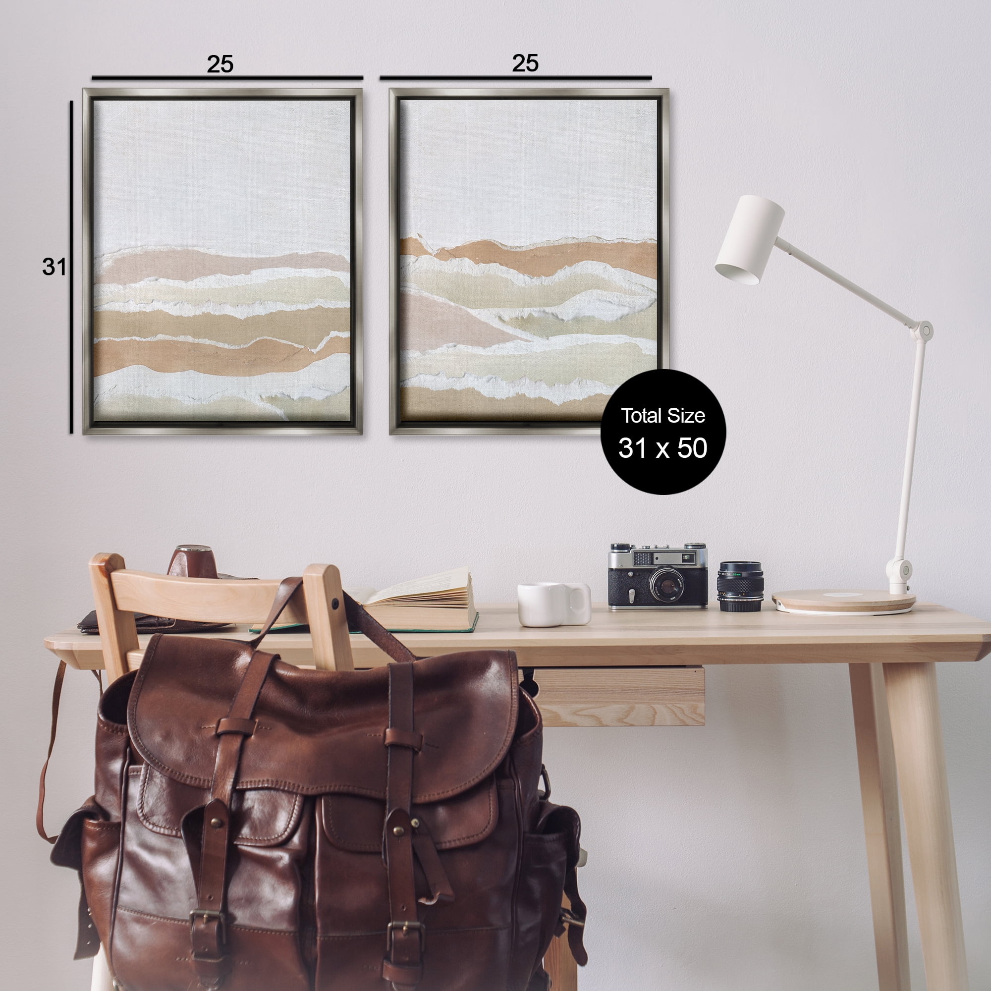 Stupell Industries Abstract Mountain Valley Abstract Painting Gray Floater Framed Canvas Art Print Wall Art, 31 x 25, Set of 2