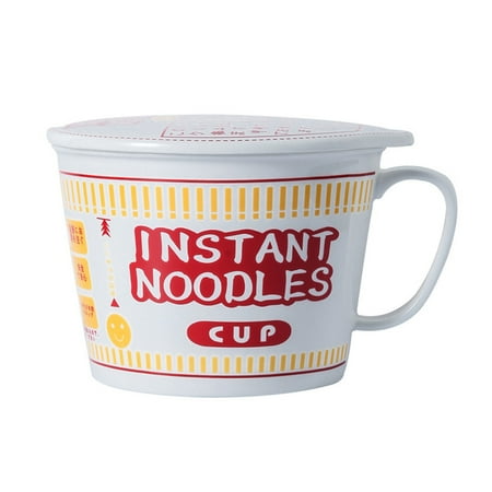 

VEAREAR 1000ml Noodle Bowl with Lid Anti-scalding Handle Ceramics Japanese Style Soup Basin Lunch Food Container Daily Use
