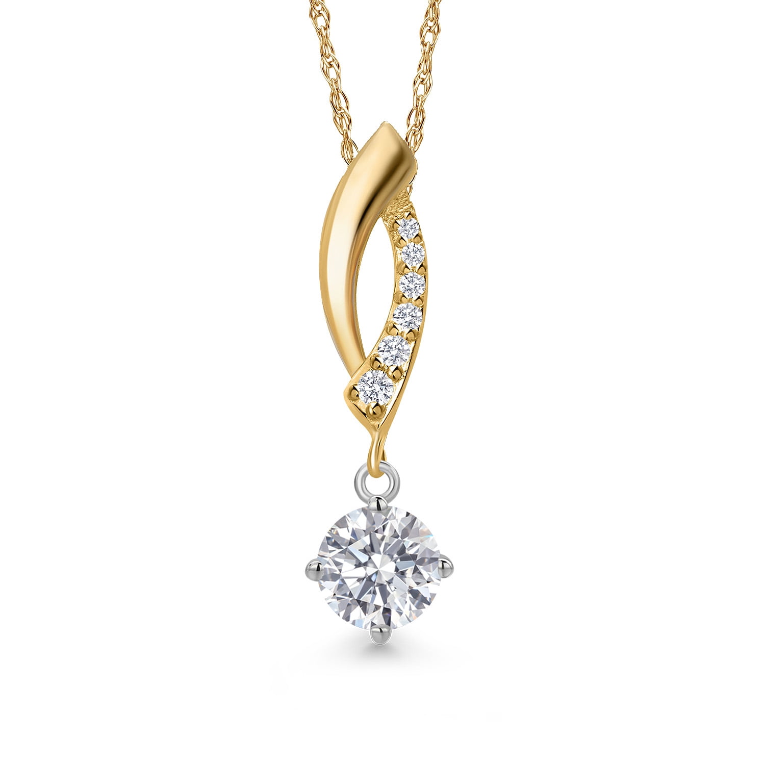 Gem Stone King 925 Silver and 10K Yellow Gold Lab Grown Diamond Pendant Necklace for Women | 0.53 Cttw | Gemstone April Birthstone | Round 5MM | With 18 inch Chain