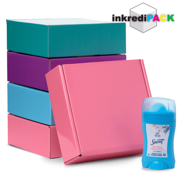 InkrediPack™ Easy Fold Corrugated Glossy Pink Finish Gift Box, Shipping Box and Mailer Boxes - 4"L X 4"W X 2"H - 10 Pack