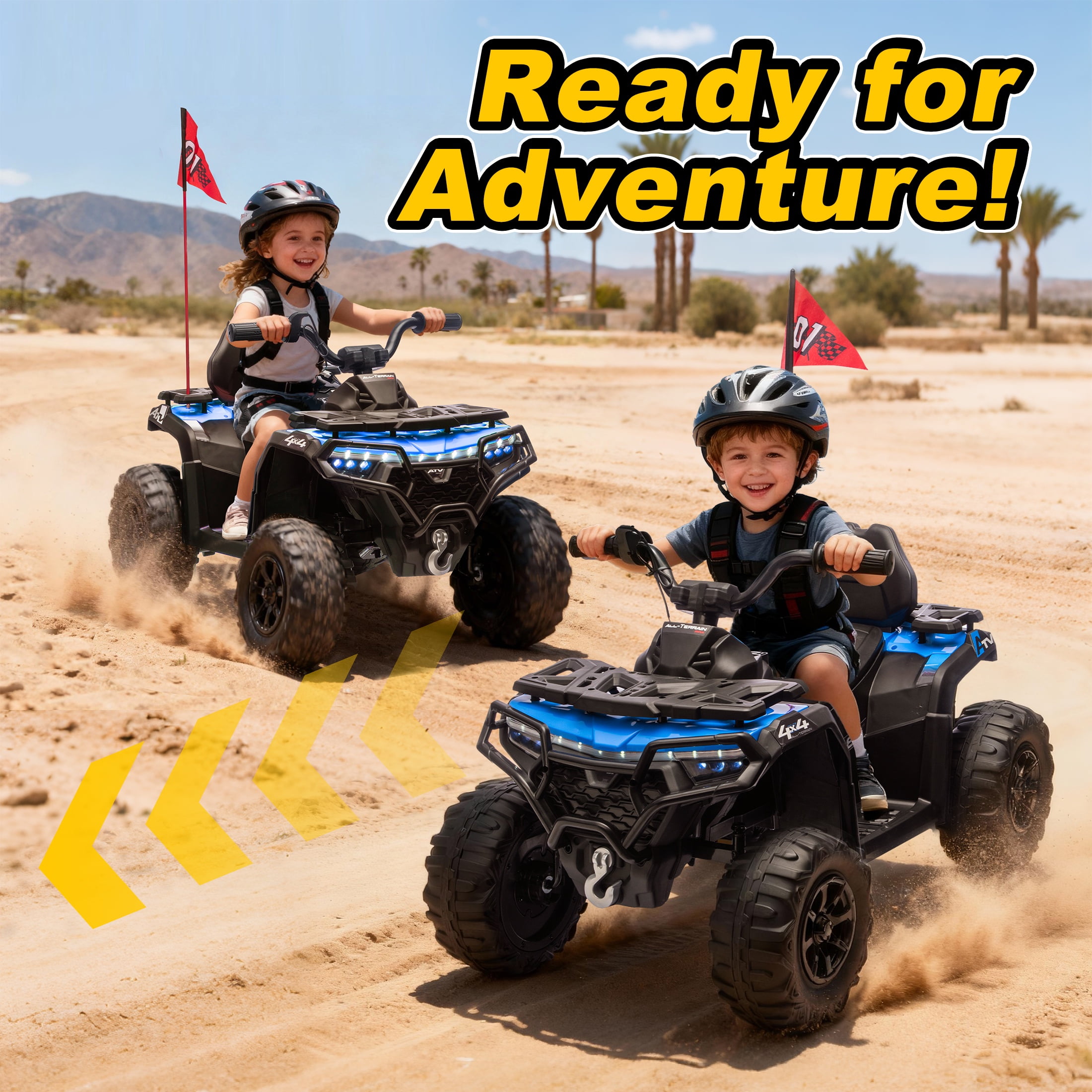 iRerts 24V Ride on ATV, Powered Ride on Toys Kids 4 Wheeler for Boys Girls Ages 3-6 Gifts, Kids Ride on Car Electric Vehicle with Bluetooth, Music, USB Port, Multi-Color Lights, Blue
