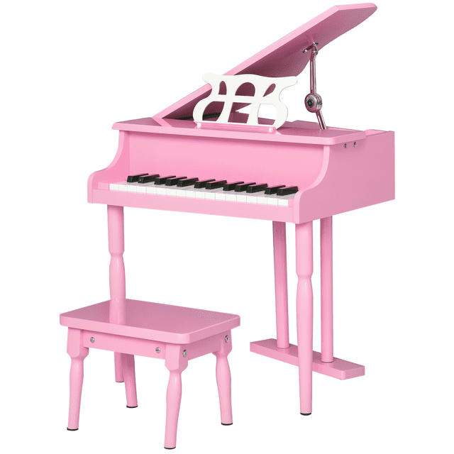 Pink 30-Key Kids Piano Set with Bench & Music Stand - MDF Toy Instrument for Home Playroom - Durable & Safe Design