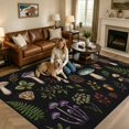 thumbnail image 2 of Area Rugs 5'x7', Mushroom Leaves Carpet Runner Indoor Outdoor Rugs Home Decor Aesthetic, Black Country Botanical Berry Flowers Non Slip Mats Washable Accent Rug for Living Room Bedroom, 2 of 8