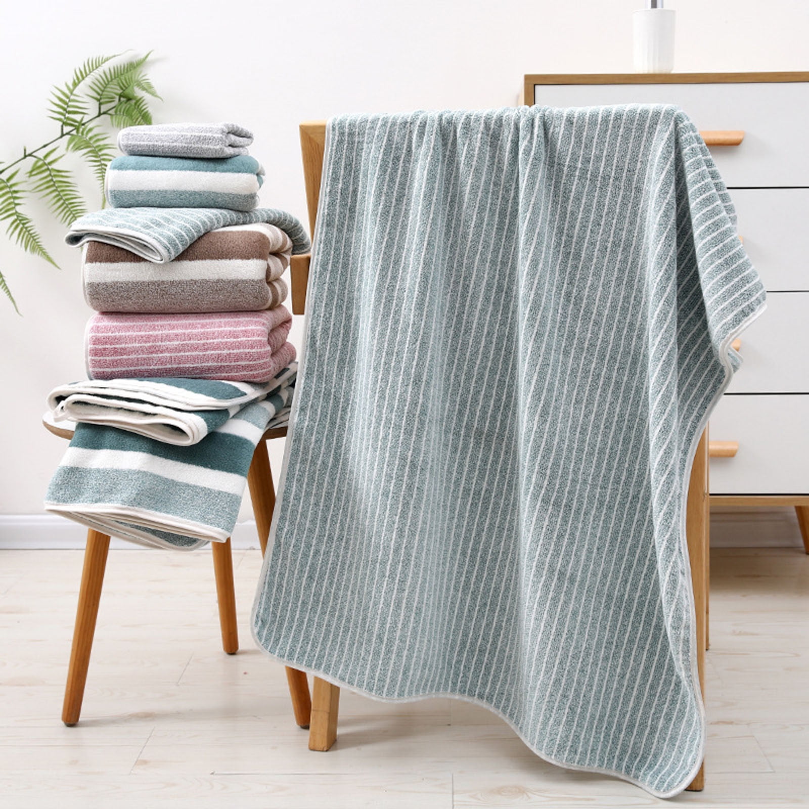 Twfbrm 8 Piece Microfiber Bath Towel Set, Coral Velvet Highly Absorbent Striped Towels, 2 Bath Towels 2 Hand Towels and 4 Wash Cloths, Soft and Lightweight Towels for Bathroom Gym Beach Hotel and Spa