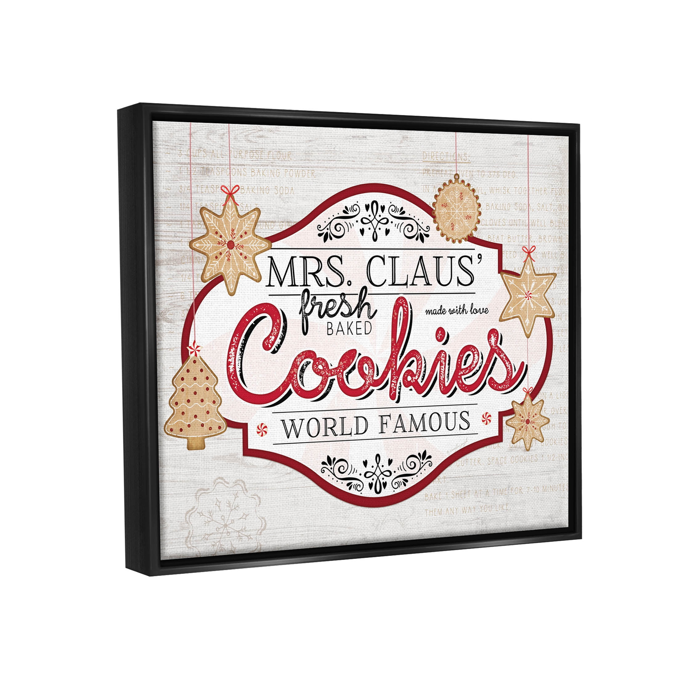 Stupell Industries Vintage Mrs. Claus Cookies Sign Graphic Art Jet Black Floating Framed Canvas Print Wall Art, Design by Jennifer Pugh
