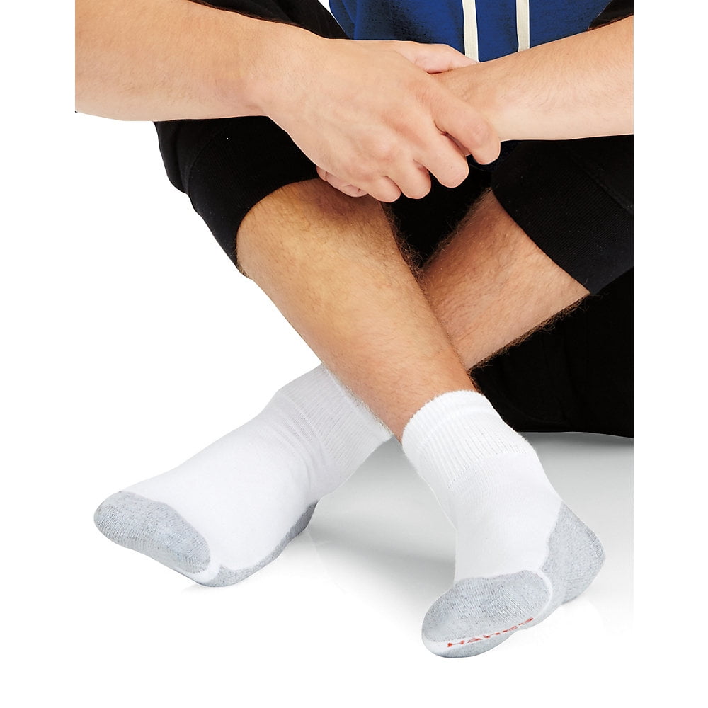 Hanes Men's Ankle Socks 6-Pack ComfortBlend Comfort Durable Heel White or Black Hanes Men's Ankle Socks 6-Pack ComfortBlend Comfort Durable Heel White or Black