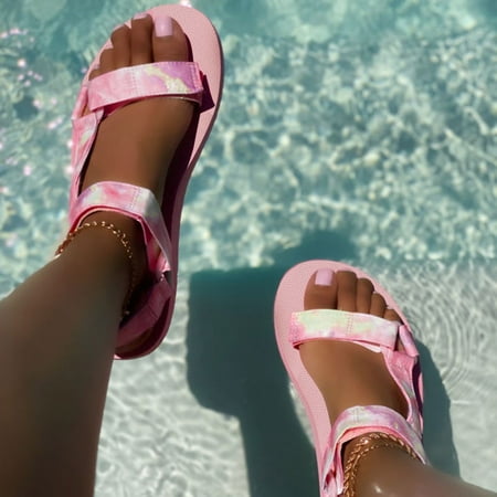 

Women Fashion Tie-Dye Leopard Printed Hook&Loop Wedge Platform Sandals