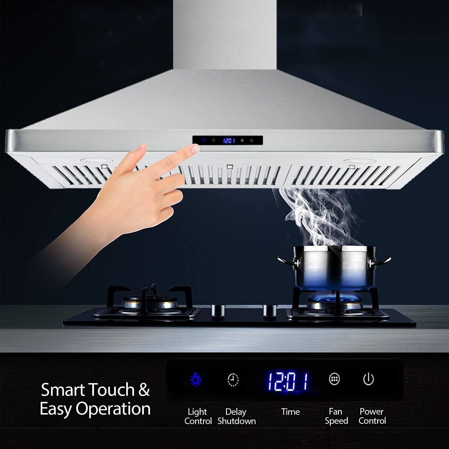 Tieasy 36 inch Wall Mount Range Hood Stainless Steel Kitchen Stove Vent 700CFM 3-Speed Fan Hood