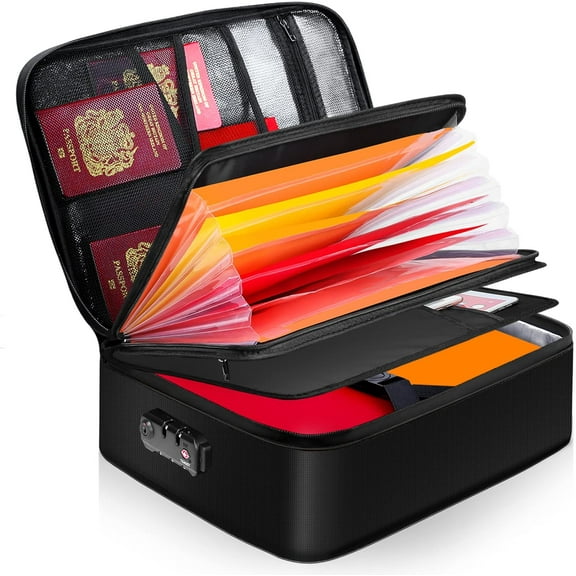 Document Organizer with Lock,15"x11"x4.3" Waterproof and Fireproof Document Box,Portable Home Travel Safe Storage Box for Important Documents,File and Birth Certificate
