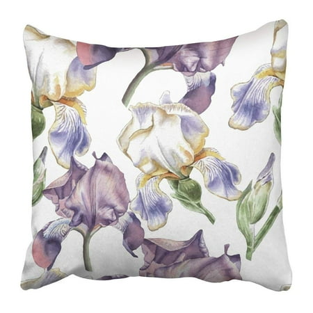 Iris Bouquet - ARTJIA Purple Beauty with Watercolor Flowers Iris Hand Drawn Bloom Blossom Botanical Bouquet Branch Bright Pillowcase 18x18 inch