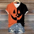 thumbnail image 2 of YDFCWXW Halloween Shirt for Women Shirt Funny Top Loose Fit V-Neck T-Shirt Short Sleeve Tee Orange, L, 2 of 7