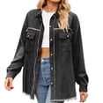 thumbnail image 2 of Hauts d'Été en Denim Bordure Rouge Frange Lavée Haut Décontracté Manches Longues pour Femmes Gris TG, 2 of 5