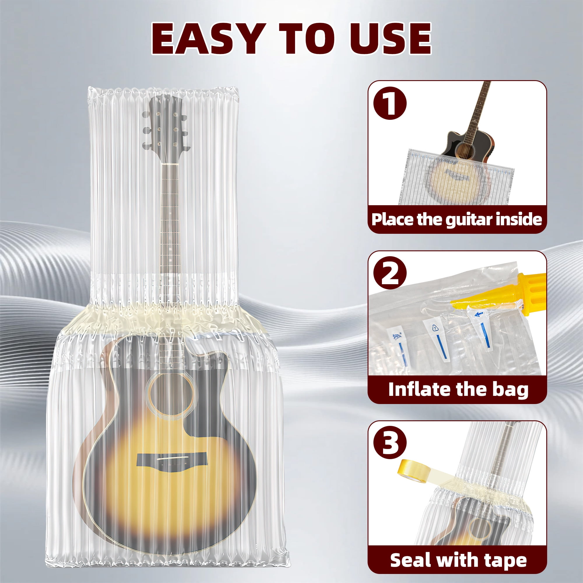 MACTANO 5 Pack Guitar Air Column Packaging Bags, Inflatable Guitar Storage Packaging Bag for Bass Guitar Ukulele