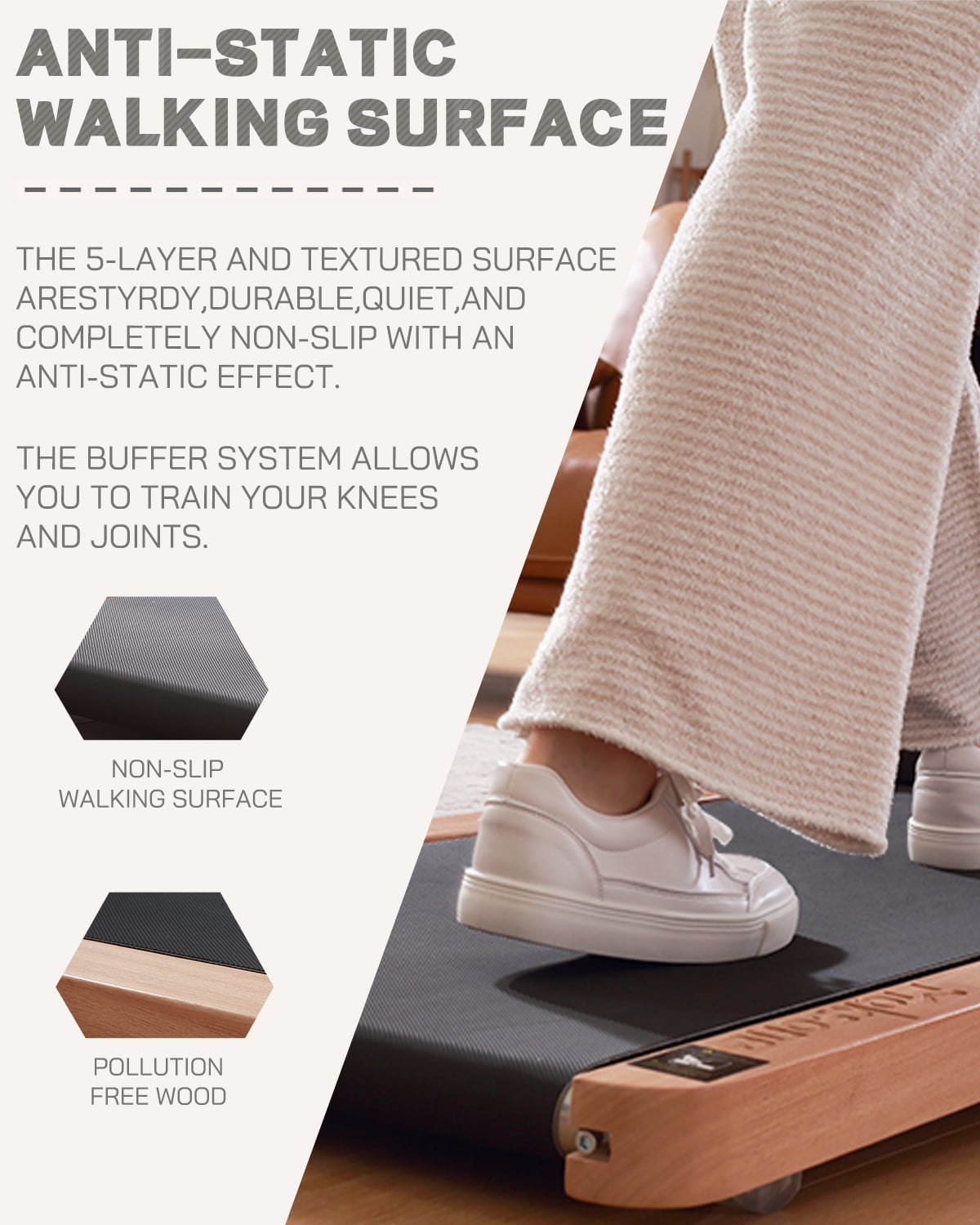 Maksone 2.25HP Installation-Free Under Desk Natural Wood Treadmill with Remote Control