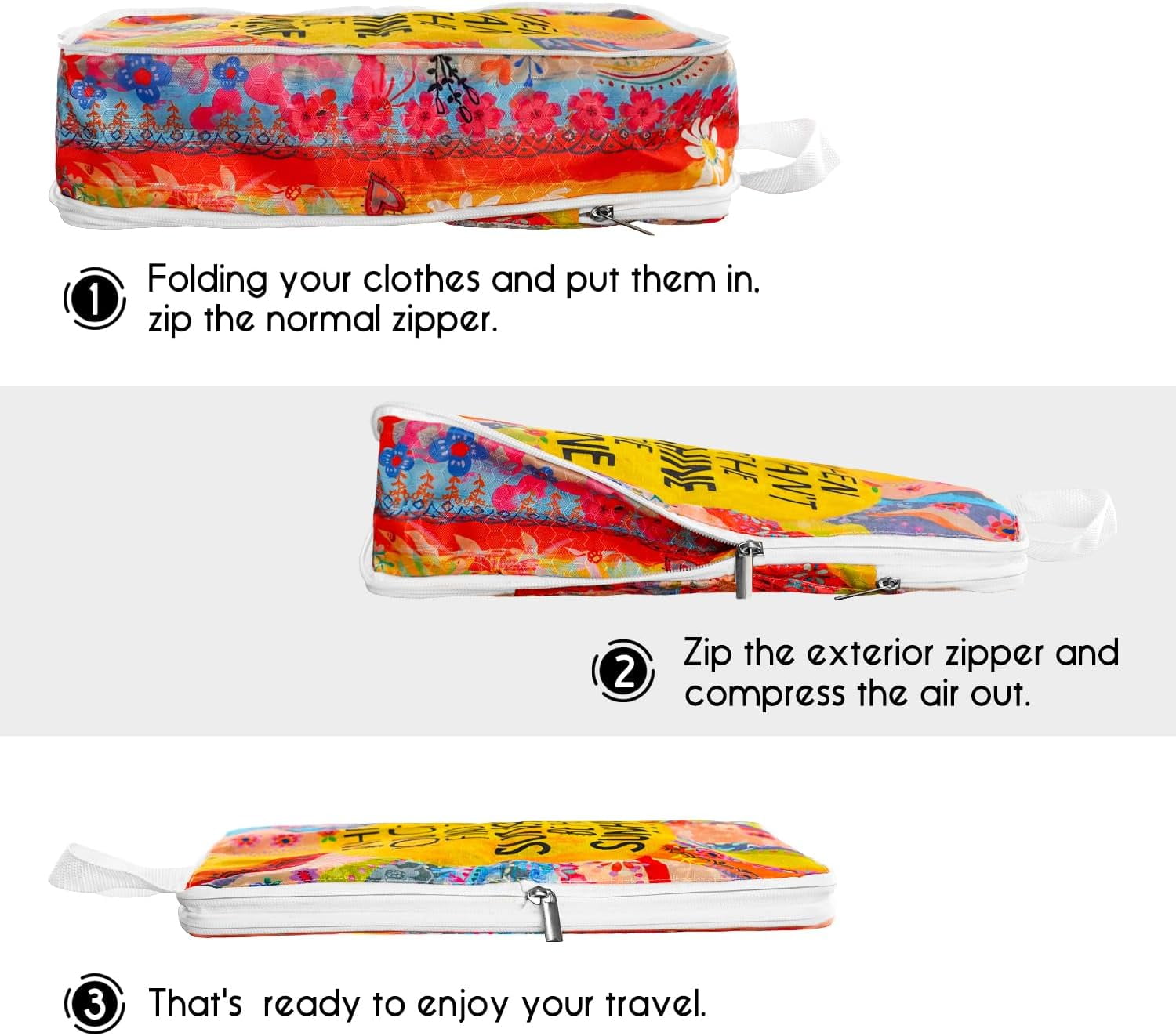 6 Set Compression Packing Cubes for Travel,Bohemia Packing Cubes for Suitcase Luggage Organizer Bags,Travel Essentials for Carry on Backpack,Ultralight and Waterproof (color flowers leaves)
