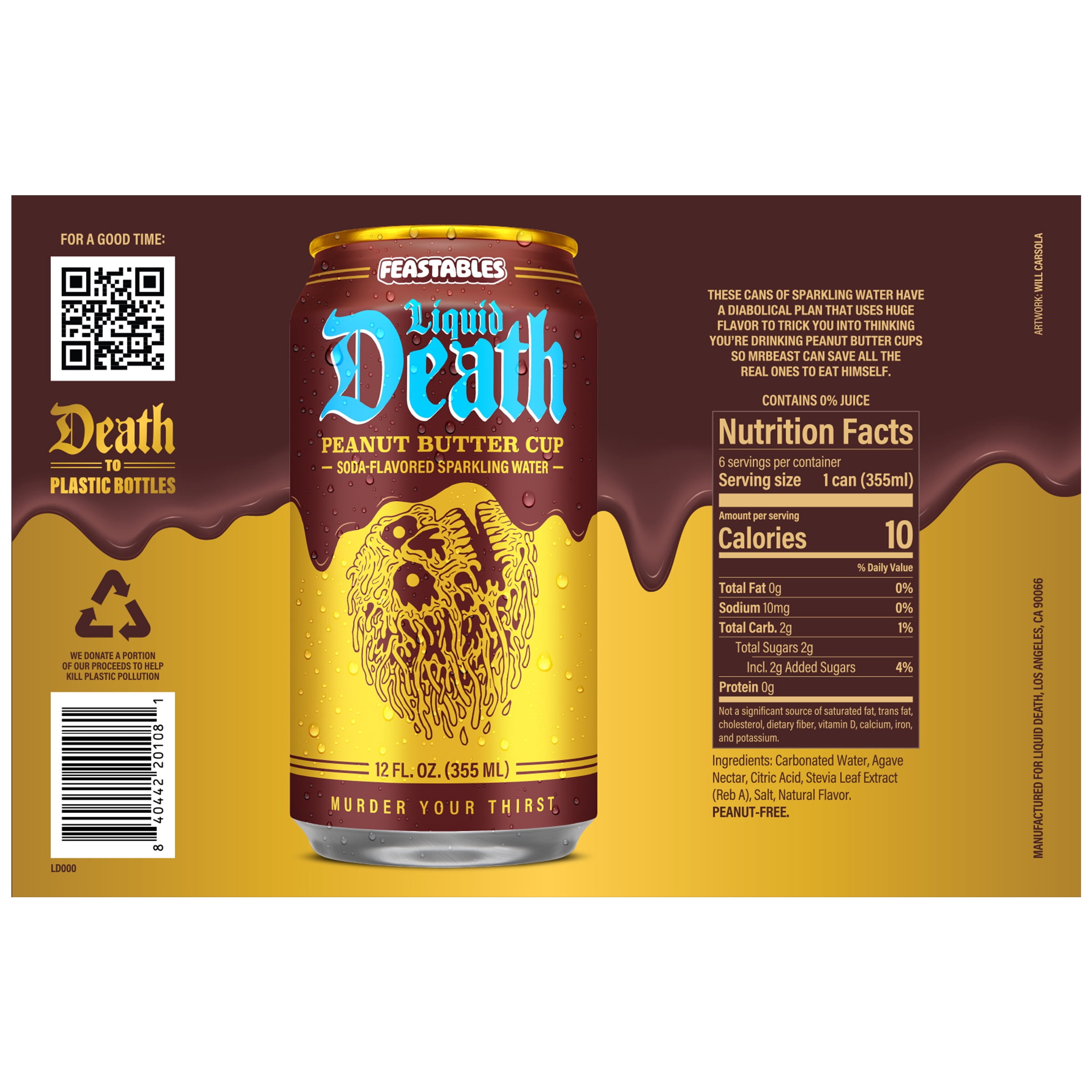 Liquid Death Sparkling Water, Feastables Peanut Butter Cup 12 fl oz. Cans (6-Pack)